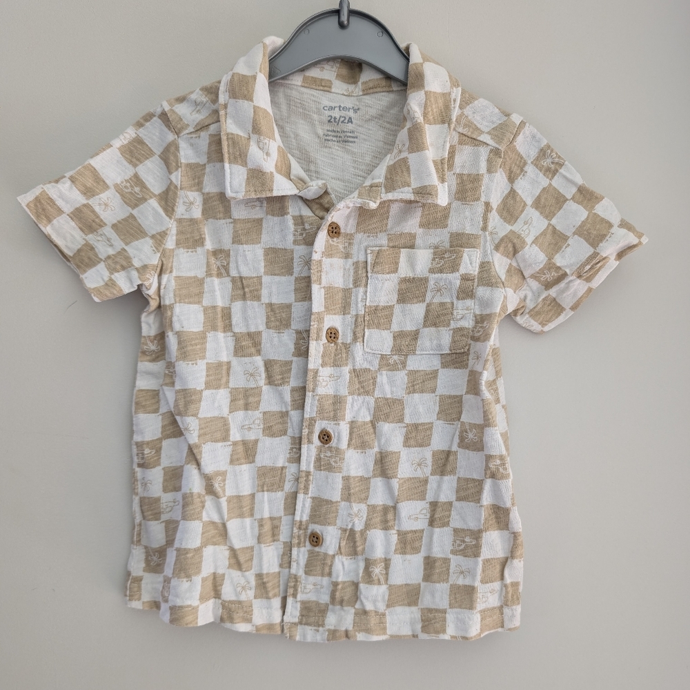 Carter's Tan and White Checkered Shirt